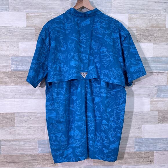 COLUMBIA PFG Trollers Best Short Sleeve Shirt Blue Print Fishing Boat Mens XXL - Picture 3 of 6